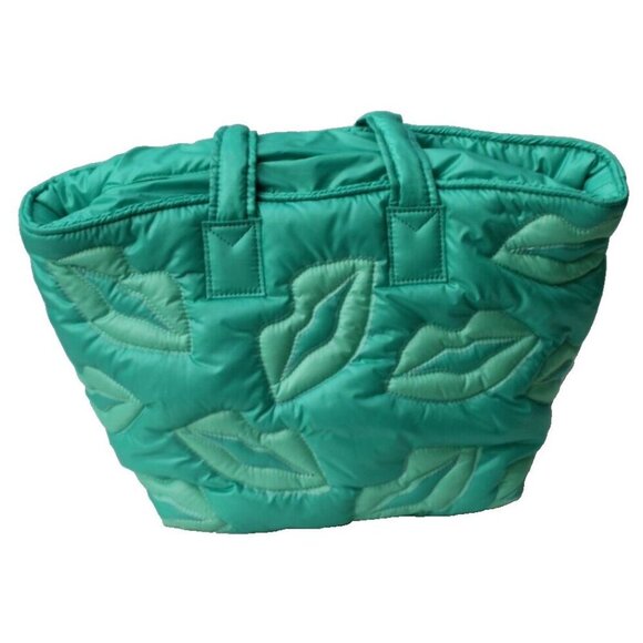 New WILDFOX Lips QUILTED Green Blue Puffy Travel Beach TOTE Bag - Picture 2 of 2